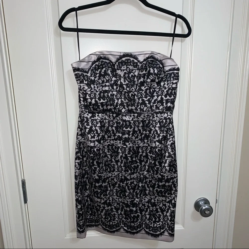 NWOT Tibi Black & Ivory Floral Silk Blend Strapless Dress SZ 8 w/ Measur… - Picture 2 of 16